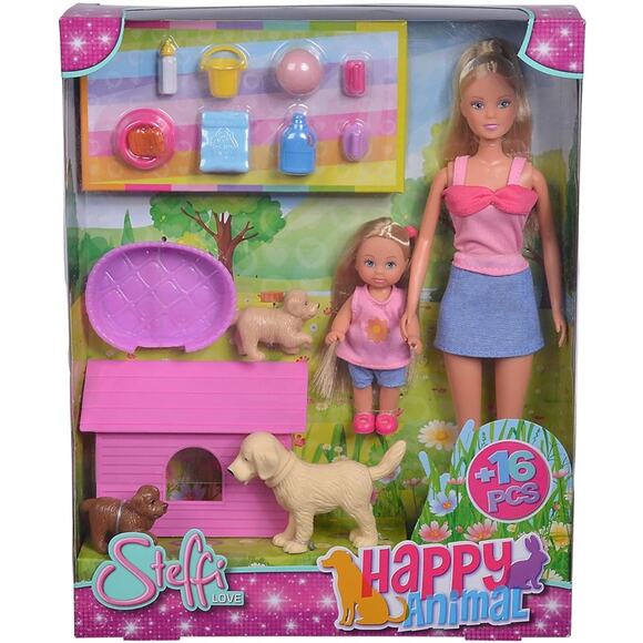 Steffi Love Happy Animal Dog Puppy Set +16 Pieces Little Girl Doll Playset NEW - Picture 1 of 4